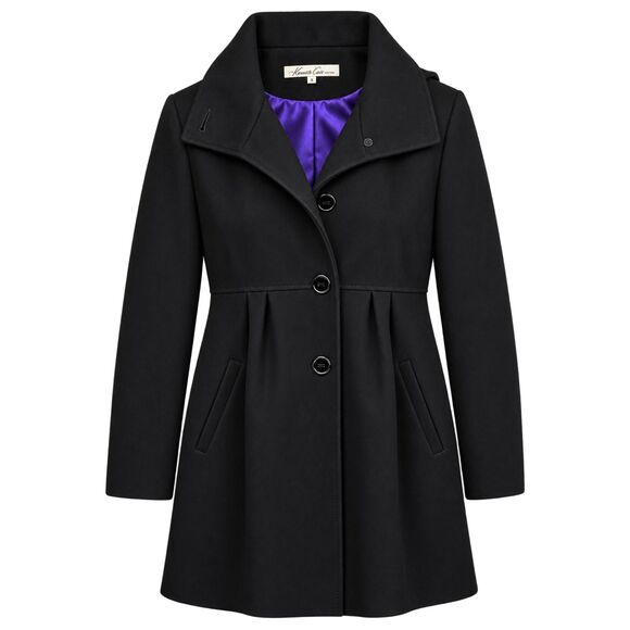 Kenneth Cole New York Jackets & Blazers - Kenneth Cole New York Black Wool Blend Swing Coat Size 8 Hooded Funnel Neck